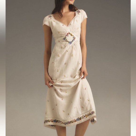 RIXO Dresses & Skirts - Anthropologie X RIXO Carey embroidered linen midi dress size small